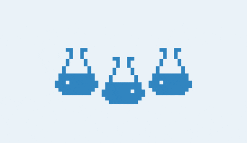 Pixelfigurer på blå bakgrund