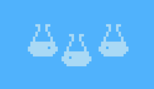 Pixelfigurer på blå bakgrund
