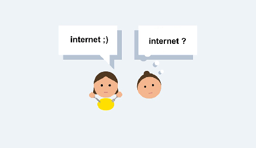 Två tecknade figurer pratar om vad internet är