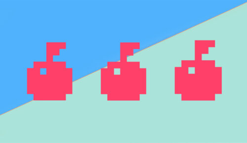 illustration med pixlade äpplen